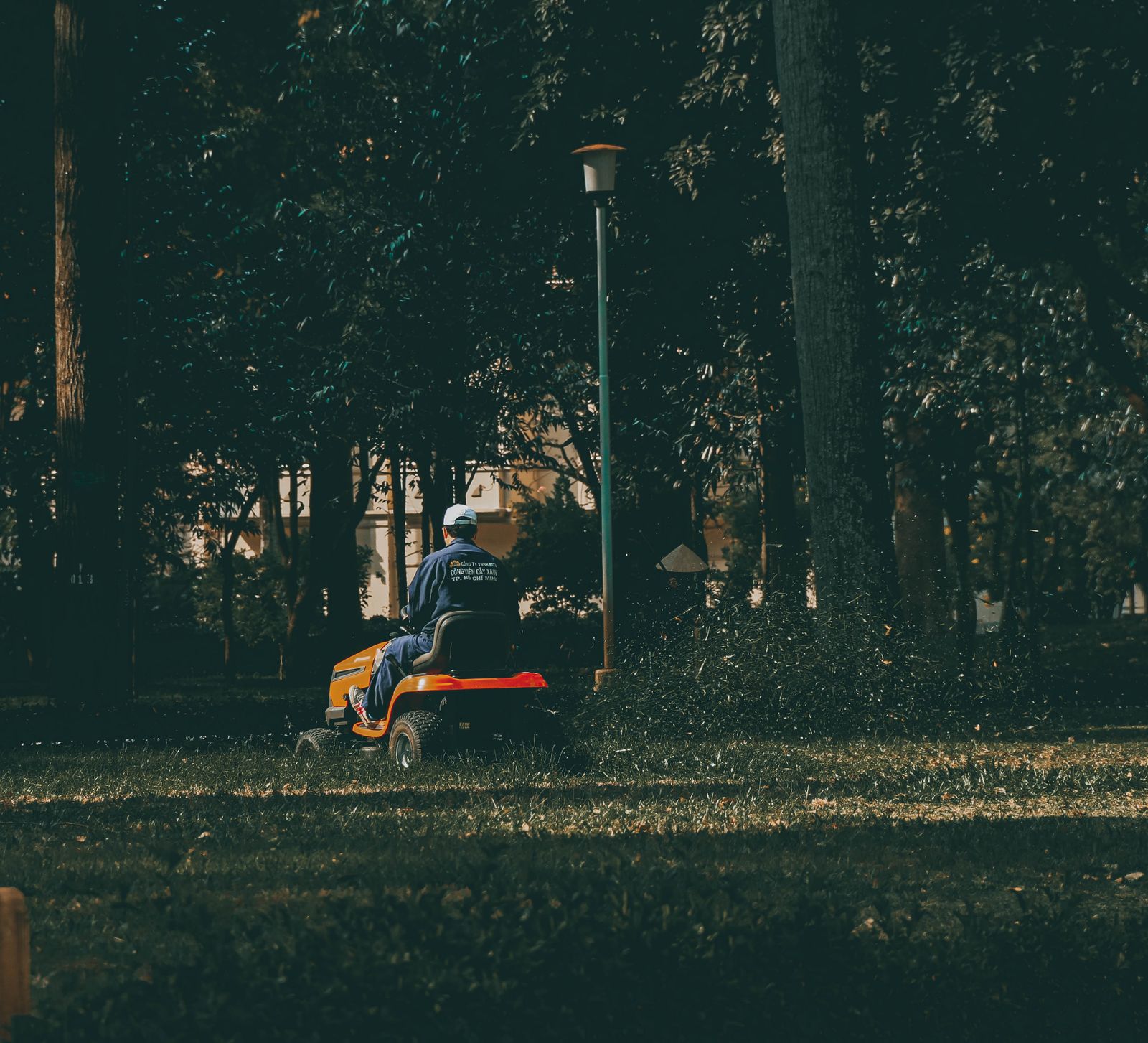Ride-on mower cutting grass